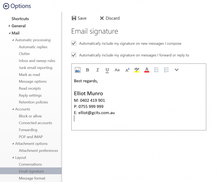 how to add a signature on outlook email