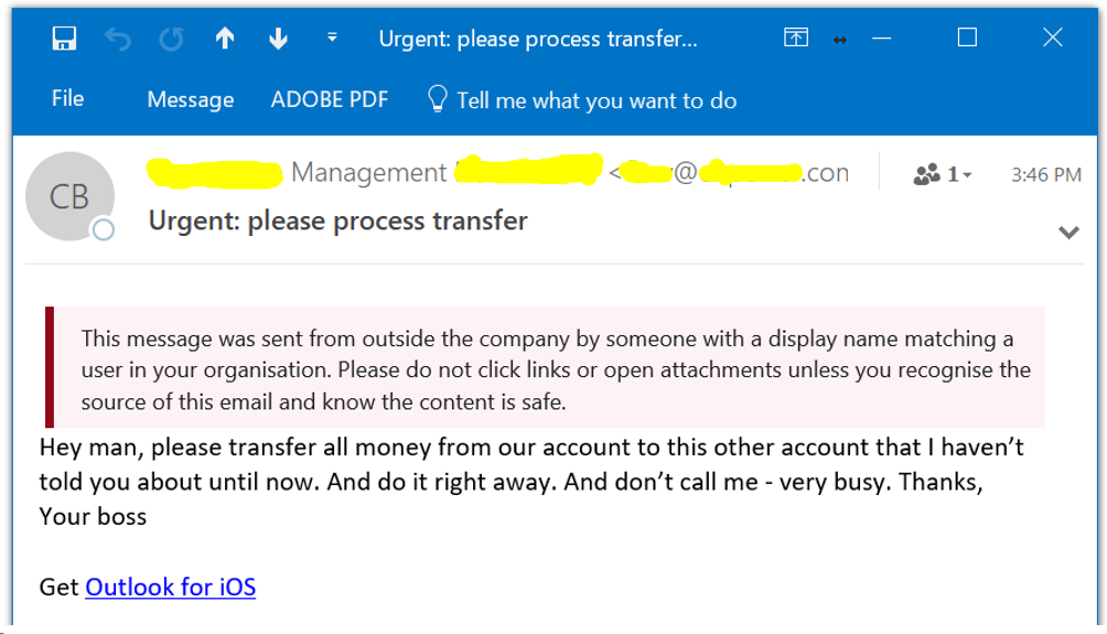 Office 365 Phishing Email With Warning